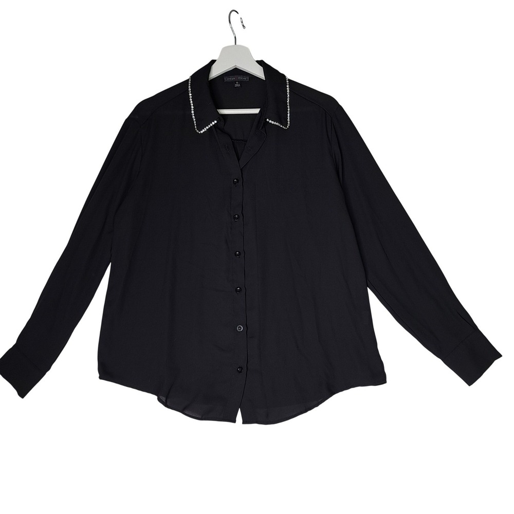 Moa Moa Shirt Womens‎ M Black Embellished Collar Long Sleeve Button Up Blouse